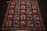 Square Navy, Rust, Orange Color Hand Woven Aubusson Needlepoint Wool Traditional Oriental Rug